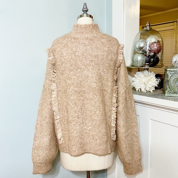 LOFT Fringe Cable Knit Sweater Tan Beige XL - Picture 6 of 10